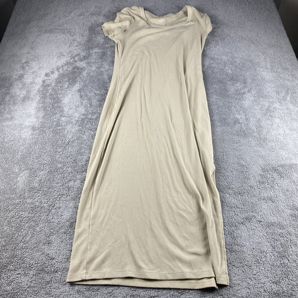 No Boundaries T-Shirt Maxi Dress V-Neck Short Sleeve Womens Medium 7-9 Beige